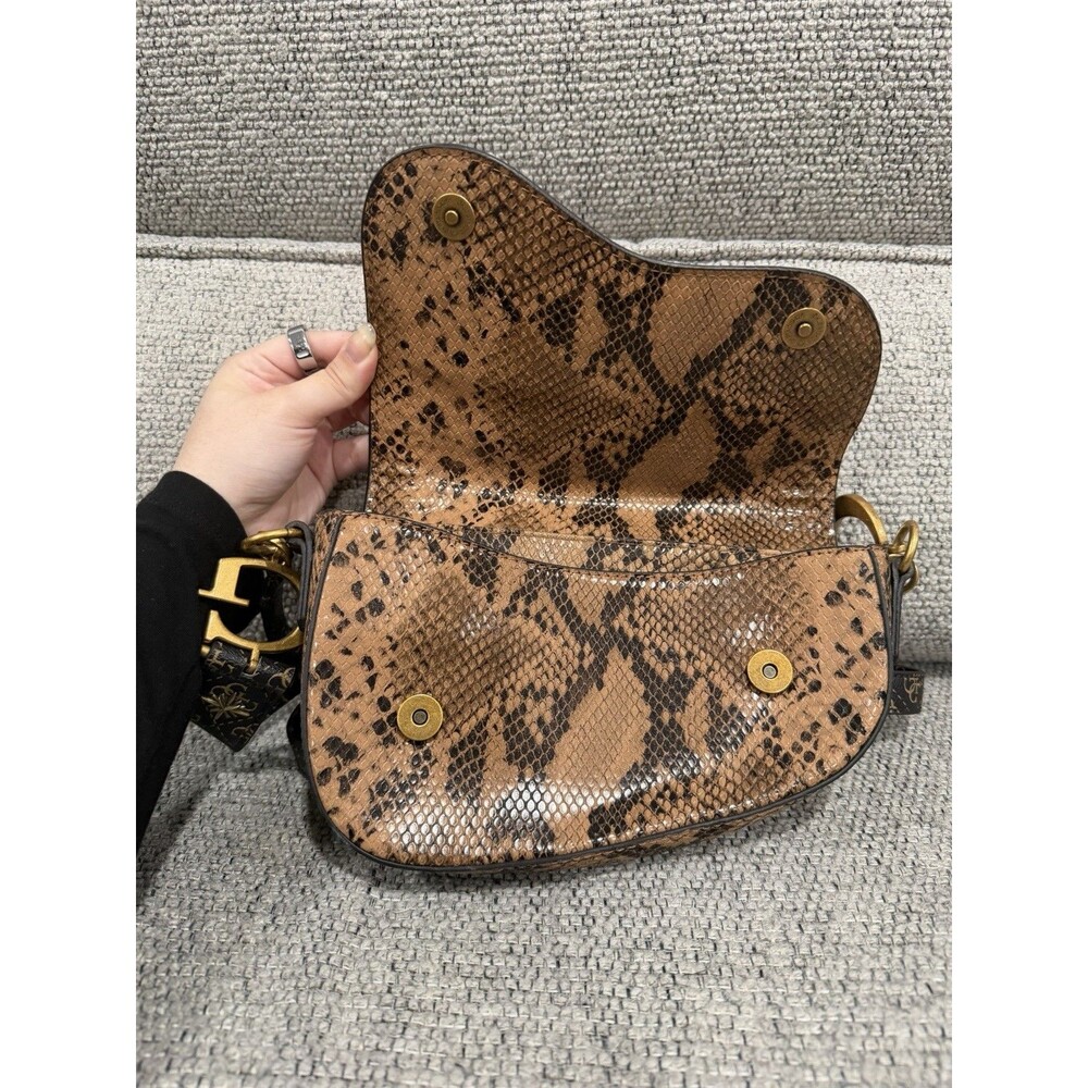 GUESS brown snake print crossbody bag w/ logo strap gold hardware small - Picture 4 of 9